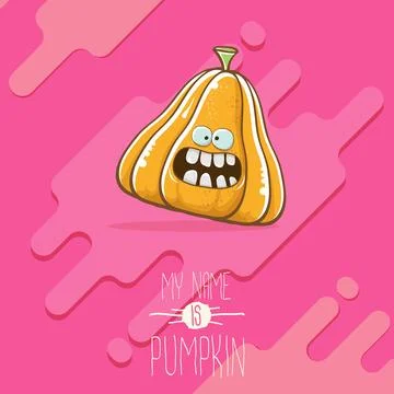 Vector funny cartoon cute orange smiling pumkin isolated on abstract pink Illustrazione stock