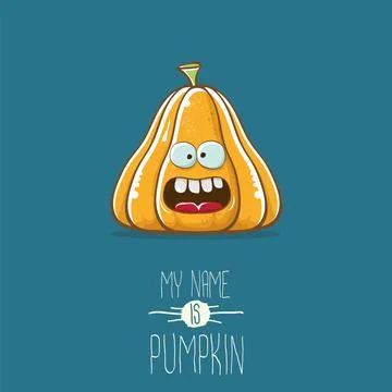 Vector funny cartoon cute orange smiling pumkin isolated on blue background. My 库存插图