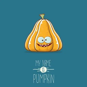 Vector funny cartoon cute orange smiling pumkin isolated on blue background. My Stock Illustration