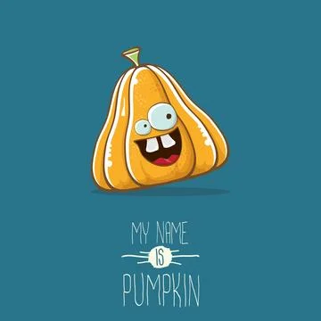 Vector funny cartoon cute orange smiling pumkin isolated on blue background. My Stock Illustration
