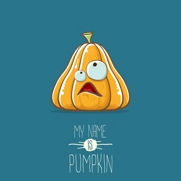 Vector funny cartoon cute orange smiling pumkin isolated on blue background. My Stock Illustration