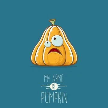 Vector funny cartoon cute orange smiling pumkin isolated on blue background. My Stock Illustration