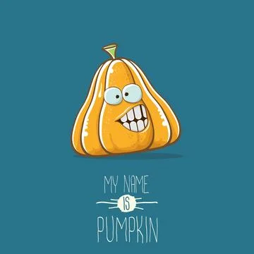 Vector funny cartoon cute orange smiling pumkin isolated on blue background. My Stock Illustration