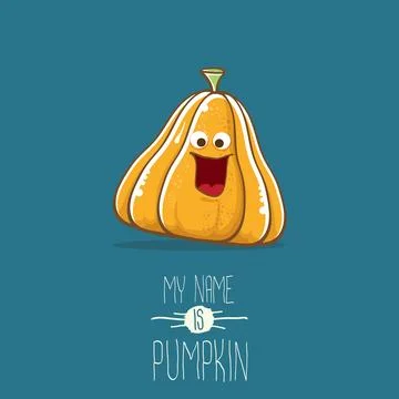 Vector funny cartoon cute orange smiling pumkin isolated on blue background. My 库存插图