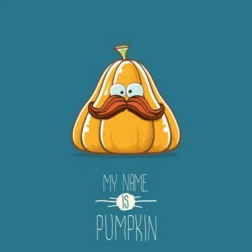 Vector funny cartoon cute orange smiling pumkin isolated on blue background. My Stock Illustration