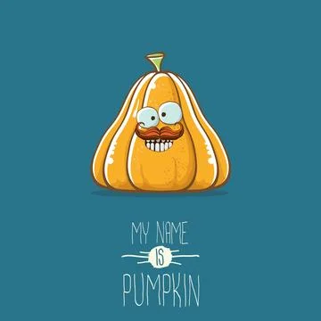 Vector funny cartoon cute orange smiling pumkin isolated on blue background. My Stock Illustration