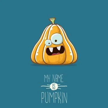 Vector funny cartoon cute orange smiling pumkin isolated on blue background. My 스톡 일러스트