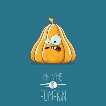 Vector funny cartoon cute orange smiling pumkin isolated on blue background. My 库存插图
