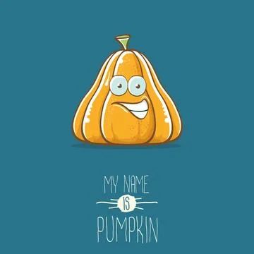 Vector funny cartoon cute orange smiling pumkin isolated on blue background. My Stock Illustration