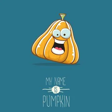 Vector funny cartoon cute orange smiling pumkin isolated on blue background. My Stock Illustration