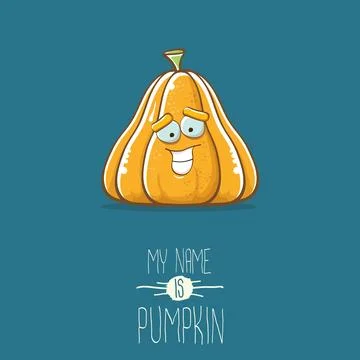 Vector funny cartoon cute orange smiling pumkin isolated on blue background. My Stock Illustration