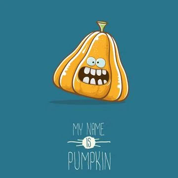 Vector funny cartoon cute orange smiling pumkin isolated on blue background. My Stock Illustration