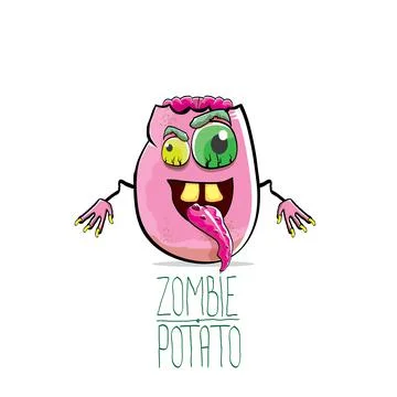 Vector funny cartoon cute pink zombie potato character isolated on white Stock Illustration