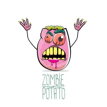 Vector funny cartoon cute pink zombie potato character isolated on white Stock Illustration