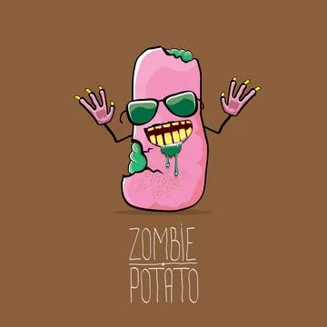 Vector funny cartoon cute pink zombie potato character isolated on brown Illustrazione stock