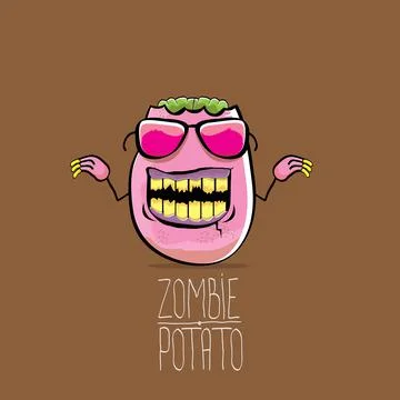 Vector funny cartoon cute pink zombie potato character isolated on brown Stock Illustration