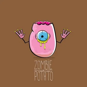Vector funny cartoon cute pink zombie potato character isolated on brown Stock Illustration