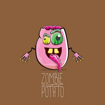 Vector funny cartoon cute pink zombie potato character isolated on brown Illustrazione stock
