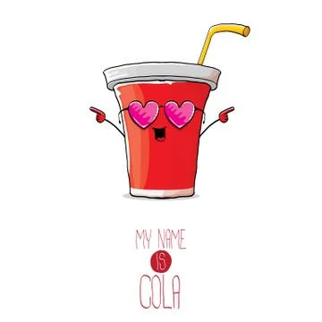 Vector funny cartoon cute red paper cola cup with straw isolated on white Stock Illustration