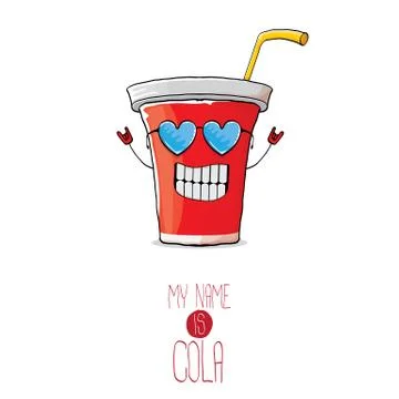 Vector funny cartoon cute red paper cola cup with straw isolated on white Stock Illustration
