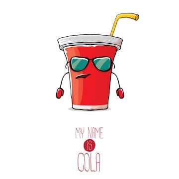 Vector funny cartoon cute red paper cola cup with straw isolated on white Stock Illustration