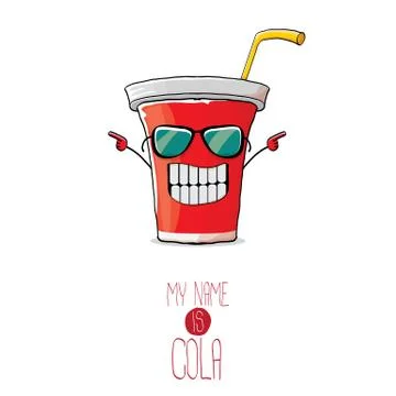 Vector funny cartoon cute red paper cola cup with straw isolated on white Stock Illustration