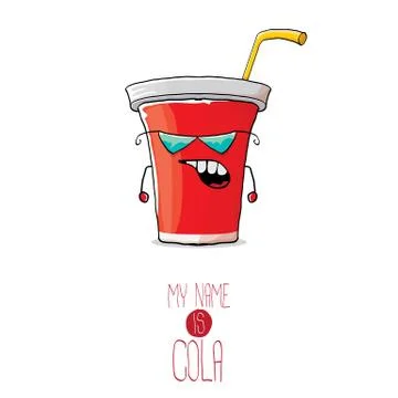 Vector funny cartoon cute red paper cola cup with straw isolated on white Stock Illustration
