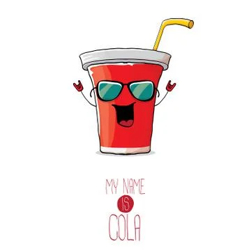 Vector funny cartoon cute red paper cola cup with straw isolated on white Stock Illustration