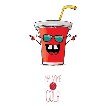 Vector funny cartoon cute red paper cola cup with straw isolated on white Stock Illustration