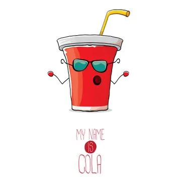 Vector funny cartoon cute red paper cola cup with straw isolated on white Stock Illustration