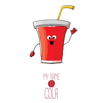 Vector funny cartoon cute red paper cola cup with straw isolated on white Stock Illustration