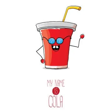 Vector funny cartoon cute red paper cola cup with straw isolated on white Stock Illustration