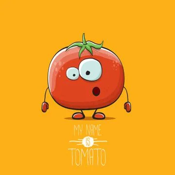 Vector funny cartoon cute red tomato character isolated on orange background. My Stock Illustration
