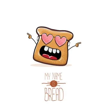 Vector funny cartoon cute sliced bread character isolated on white background Illustrazione stock
