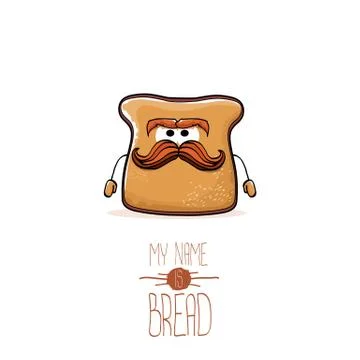 Vector funny cartoon cute sliced bread character isolated on white background Illustrazione stock