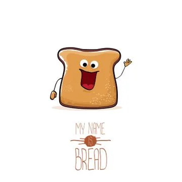 Vector funny cartoon cute sliced bread character isolated on white background Illustrazione stock