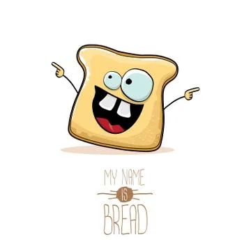Vector funny cartoon cute sliced bread character isolated on white background Illustrazione stock