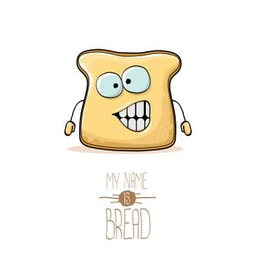 Vector funny cartoon cute sliced bread character isolated on white background Illustrazione stock