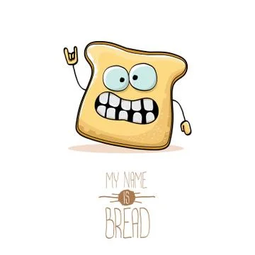 Vector funny cartoon cute sliced bread character isolated on white background Illustrazione stock