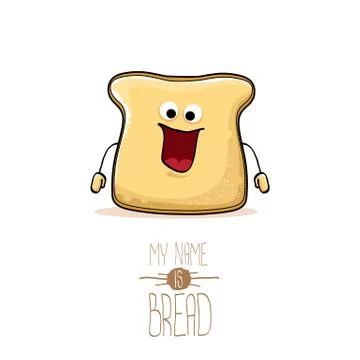Vector funny cartoon cute sliced bread character isolated on white background Illustrazione stock