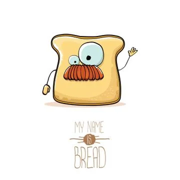 Vector funny cartoon cute sliced bread character isolated on white background Stockillustratie