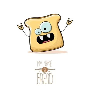 Vector funny cartoon cute sliced bread character isolated on white background Illustrazione stock