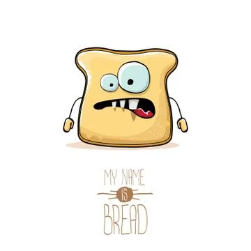 Vector funny cartoon cute sliced bread character isolated on white background Illustrazione stock