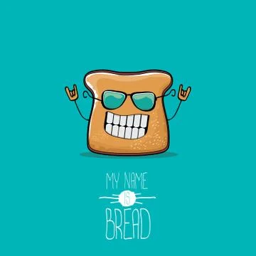 Vector funny cartoon cute sliced bread character isolated on turquoise Illustrazione stock