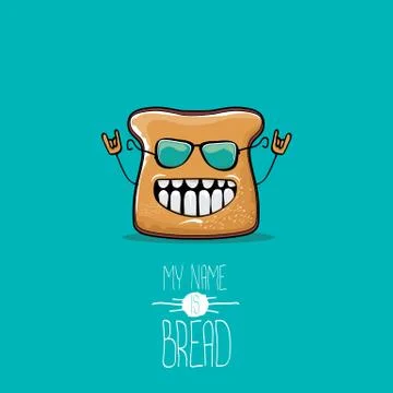 Vector funny cartoon cute sliced bread character isolated on turquoise Stockillustratie