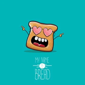 Vector funny cartoon cute sliced bread character isolated on turquoise Illustrazione stock