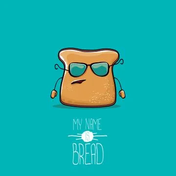 Vector funny cartoon cute sliced bread character isolated on turquoise Illustrazione stock