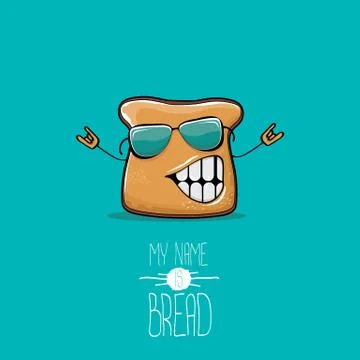 Vector funny cartoon cute sliced bread character isolated on turquoise Illustrazione stock