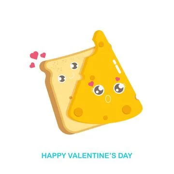 Vector funny cartoon cute sliced bread character with cheese character isolated Illustrazione stock