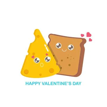 Vector funny cartoon cute sliced bread character with cheese character isolated Stock Illustration